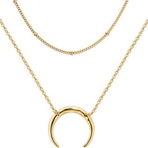 14K Gold Lariat Y Necklace Moon Pendant for Women